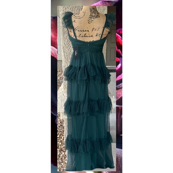 Lulus Emerald Swiss Dot Green Mesh Maxi Dress Size XL - Picture 4 of 10